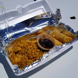 On Thyme Restaurant - Crabmeat & Shrimp (Seafood) Fried Rice w/ side of 2 Spring Rolls and sweet, cajun Hoisin Sauce