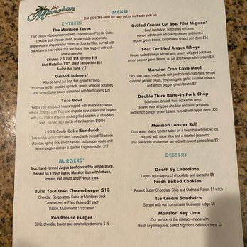 The Mansion - Menu - New American Near Me - Melbourne, Florida