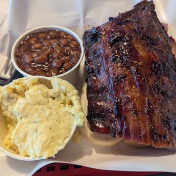 Pappy's Smokehouse - Combo. Half rack with brisket under the ribs. Potato salad and baked beans sides. - Barbeque Near Me - Saint Louis, Missouri