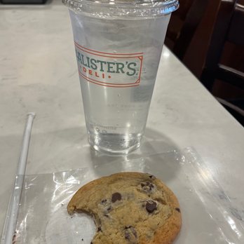 McAlister's Deli - Chocolate chip cookie, and water - Delis Near Me - St. Charles, Missouri McAlister's Deli - Chocolate chip cookie, and water - Delis Near Me - St. Charles, Missouri
