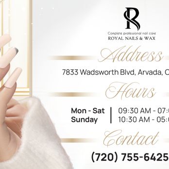 Royal Nails & Wax - Royal Nails & Wax
7833 Wadsworth Blvd, Arvada, CO 80003 - Nail Salons Near Me - Arvada, Colorado Royal Nails & Wax - Royal Nails & Wax
7833 Wadsworth Blvd, Arvada, CO 80003 - Nail Salons Near Me - Arvada, Colorado