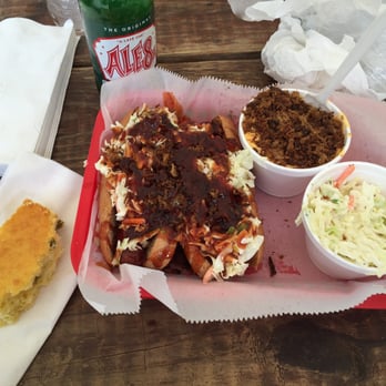 Eli's BBQ - Riverside - Loaded dogs with dirty Mac and slaw - Barbeque Near Me - Cincinnati, Ohio Eli's BBQ - Riverside - Loaded dogs with dirty Mac and slaw - Barbeque Near Me - Cincinnati, Ohio