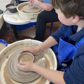 Looking Glass Pottery - Nearing completion but listening and watching the instructor. - Art Classes Near Me - Noblesville, Indiana Looking Glass Pottery - Nearing completion but listening and watching the instructor. - Art Classes Near Me - Noblesville, Indiana