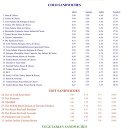 Sandwich menu