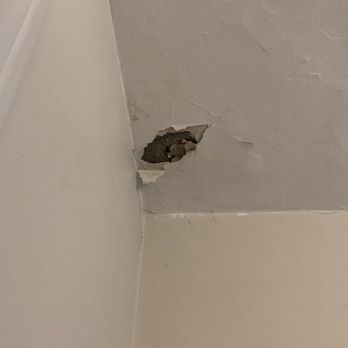Bauer Management Realty - July 2021 hole in bathroom ceiling from leaking roof - Apartments Near Me - Ashland, Ohio Bauer Management Realty - July 2021 hole in bathroom ceiling from leaking roof - Apartments Near Me - Ashland, Ohio