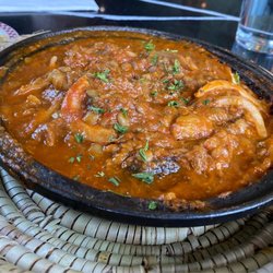 Tara Kitchen - SHRIMP WITH SPINACH, PRUNES, TOMATO JAM & HARISSA