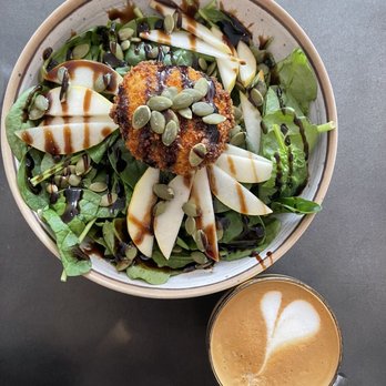 Faire Market & Cafe - Weathers Salad - spinach, pear, goat cheese croquette & balsamic dressing. - Coffee & Tea Near Me - Wilmington, Delaware Faire Market & Cafe - Weathers Salad - spinach, pear, goat cheese croquette & balsamic dressing. - Coffee & Tea Near Me - Wilmington, Delaware