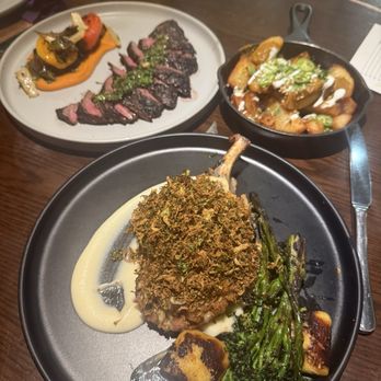 Saizon - Pork chop and wagyu skirt steak with a roasted potato homemade fries - New American Near Me - Fresno, California