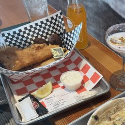 Fish and chips with hush puppies