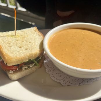 Lotus Cafe & Juice Bar - 1/2 sandwich (Char - Broiled Eggplant & Red Pepper) Tomato artichoke soup (1/26/24) 1/2 1/2 Sandwich & Soup Bowl - Vegetarian Near Me - Encinitas, California Lotus Cafe & Juice Bar - 1/2 sandwich (Char - Broiled Eggplant & Red Pepper) Tomato artichoke soup (1/26/24) 1/2 1/2 Sandwich & Soup Bowl - Vegetarian Near Me - Encinitas, California