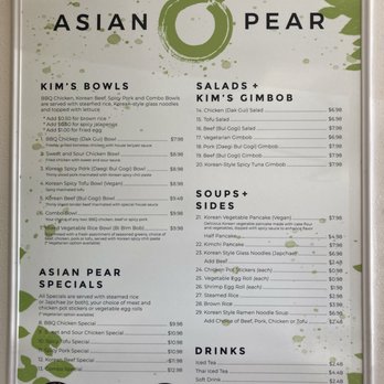 Asian Pear - Asian Pear.  Full size, wall menu. - Korean Near Me - Albuquerque, New Mexico