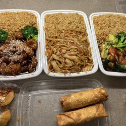 Dragon Wok Chinese Restaurant - Sesame Chicken Combo, Pork Lo Mein Combo, beef and Beef with Broccoli Combo + egg rolls