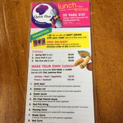 Quick Thai Restaurant - Lunch menu