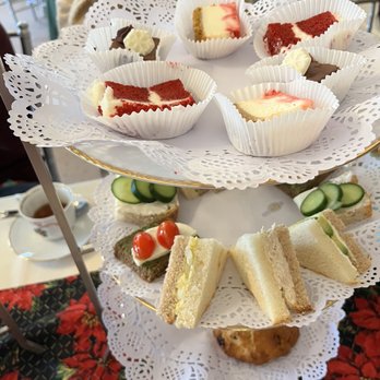 Spring Tea Garden - High tea for 2 adults - 1 scone, 4 sandwiches, and 3 petite desserts each. - Tea Rooms Near Me - Fullerton, California Spring Tea Garden - High tea for 2 adults - 1 scone, 4 sandwiches, and 3 petite desserts each. - Tea Rooms Near Me - Fullerton, California