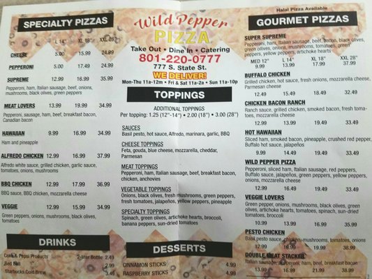 Menu photo 8 Wild Pepper Pizza Salt Lake City, UT