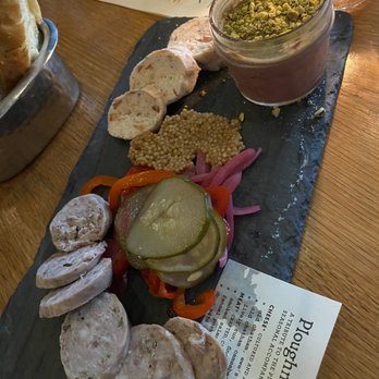 Kindred Fare - Meat plate. Smoked salmon mousse, pate, and sausage - New American Near Me - Geneva, New York