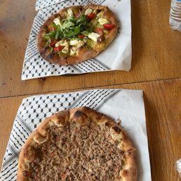 Meat pie, pesto pie, zataar with cheese pie
