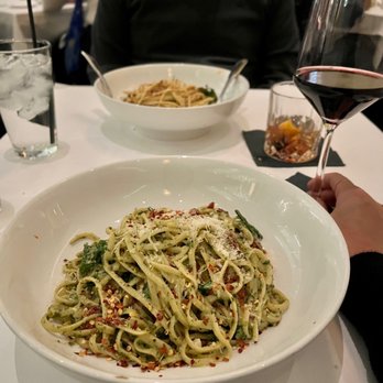 Mi Piace - Linguine Pesto and Spaghetti Aglio E Olio w/mushrooms and broccoli - Italian Near Me - Pasadena, California