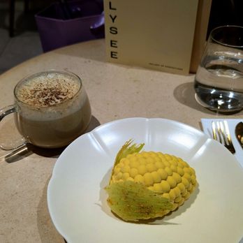 Lysee - corn pastry and sweet potato latte. the leaves of the corn are white chocolate. - Desserts Near Me - New York, New York Lysee - corn pastry and sweet potato latte. the leaves of the corn are white chocolate. - Desserts Near Me - New York, New York