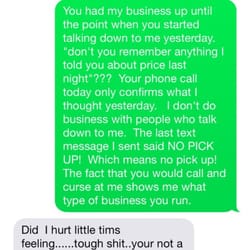 Reliable Auto Tranz - This is the text message I received from Mike after I chose another company with a lower price and a better rating.