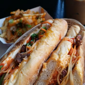Le Viet Cafe - Bahn mi lunch special (steak), comes with kimchi fries and thai iced coffee $12. - Vietnamese Near Me - New York, New York