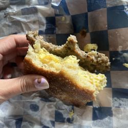 Pizza Boy - Egg and sausage breakfast sandwich with maple kewpie mayo
