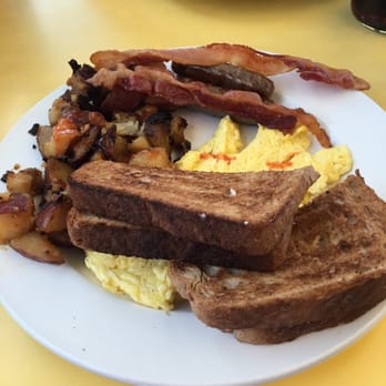 Seaplane Diner - The 2-2-2 with scrambled eggs, 2 bacon strips, home fries, 2 sausage links & wheat toast. - Diners Near Me - Providence, Rhode Island Seaplane Diner - The 2-2-2 with scrambled eggs, 2 bacon strips, home fries, 2 sausage links & wheat toast. - Diners Near Me - Providence, Rhode Island