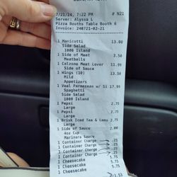 Angel's Pizza Restaurant - Receipt with all additional charges.  Nonsense!
