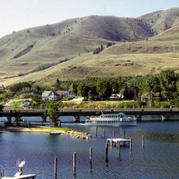 Chelan House Bed & Breakfast - View of B&B, above old bridge, left of center - Hotels Near Me - Chelan, Washington Chelan House Bed & Breakfast - View of B&B, above old bridge, left of center - Hotels Near Me - Chelan, Washington