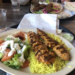 Chicken Skewer Platter, Falafel Platter