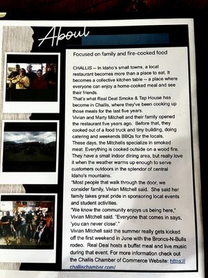 Menu photo 1 Real Deal Smoke House Challis, ID