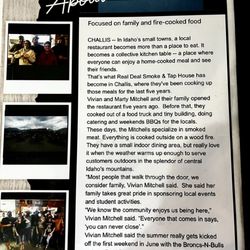 Real Deal Smoke House - Back page of menu. A little bit about the family who brings it all together!