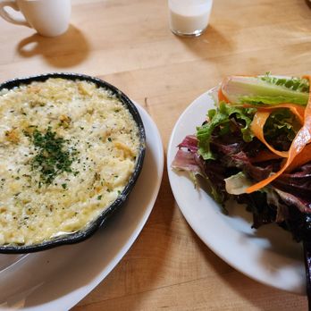 Tilikum Place Cafe - Baked eggs and side salad - New American Near Me - Seattle, Washington