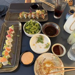 Dragon breath roll, edamame, caterpillar roll