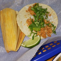 Pork tamale and a chorizo taco.