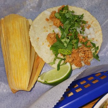 Tacos El Fluffy - Pork tamale and a chorizo taco. - Mexican Near Me - Pensacola, Florida