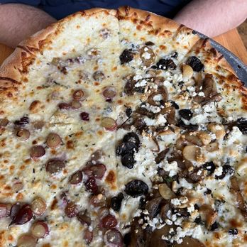 Pies & Pints - half mushroom garlic and half grape/gorgonzola pie - Pizza Near Me - Charleston, West Virginia