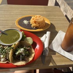 La Catrina Mexican Restaurant - Bistec & chicken tacos, rice & beans, horchata