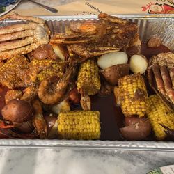 Mr. & Mrs. Crab - Create Your Own; Cajun: Snow Crab, Shrimp, Crawfish, and Sausage with extra corn & potato - Delicious!!