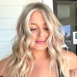 Wild & Grace Salon - Artist Cameron - natural cool blonde & money piece & a layered haircut.