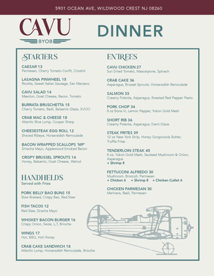Menu photo 1 Cavu BYOB Wildwood Crest, NJ Menu photo 1 Cavu BYOB Wildwood Crest, NJ