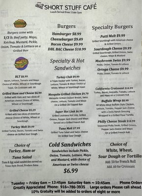 Menu photo 3 Short Stuff Cafe Roseville, CA