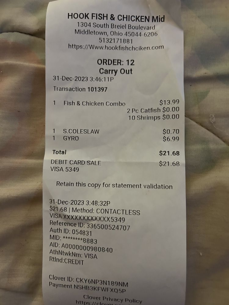 HOOK’S FISH CHICKEN Updated August 2024 1304 S Breiel Blvd