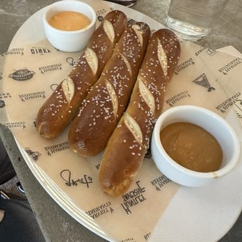 The Dinky Bar & Kitchen - Soft pretzels with cheese dip and spicy mustard dip - Wine Bars Near Me - Princeton, New Jersey The Dinky Bar & Kitchen - Soft pretzels with cheese dip and spicy mustard dip - Wine Bars Near Me - Princeton, New Jersey