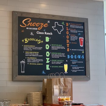 Snooze, an A.M. Eatery - Drink menu - Breakfast & Brunch Near Me - Katy, Texas Snooze, an A.M. Eatery - Drink menu - Breakfast & Brunch Near Me - Katy, Texas