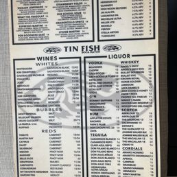 Bar menu