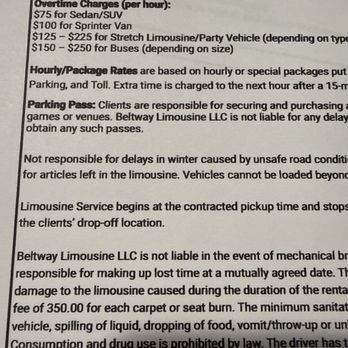 Beltway Limousine - Overtime charge agreement. - Limos Near Me - Arlington, Virginia Beltway Limousine - Overtime charge agreement. - Limos Near Me - Arlington, Virginia