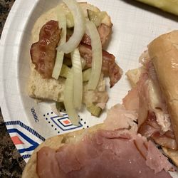 Firehouse Subs - This is a sad excuse of a sandwich that is supposed to have mustard (doesn't) and not have bacon (oops does)