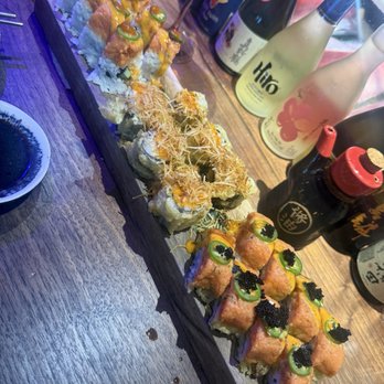 Kaishin Izakaya - Left to right - midnight roll, Sunday morning roll, & spicy tuna crunch - Sushi Bars Near Me - Birmingham, Michigan Kaishin Izakaya - Left to right - midnight roll, Sunday morning roll, & spicy tuna crunch - Sushi Bars Near Me - Birmingham, Michigan