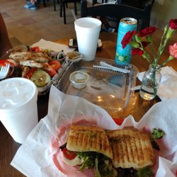 NABS Deli and Coffee Shop - Caprese sandwich (tomatoes, mozzarella, basil) and salad.